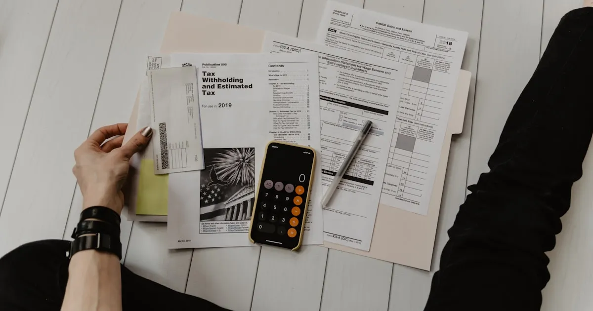 Person calculating transcription costs with a phone calculator and financial documents